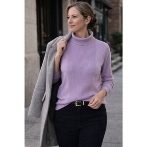 Pendleton M Petite Merino Wool Turtleneck Sweater Lavender Rib Knit Top